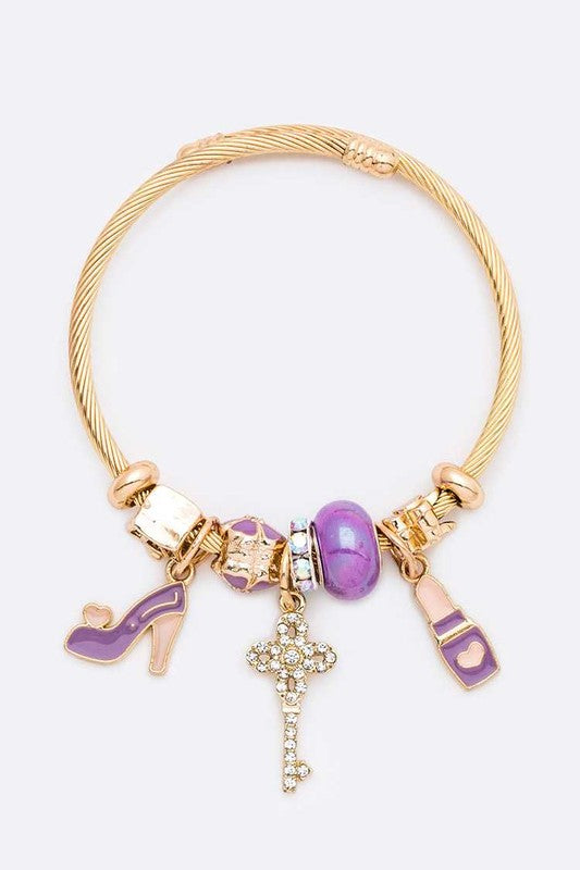 Heels And Lipstick Mix Charm Cable Bracelet
