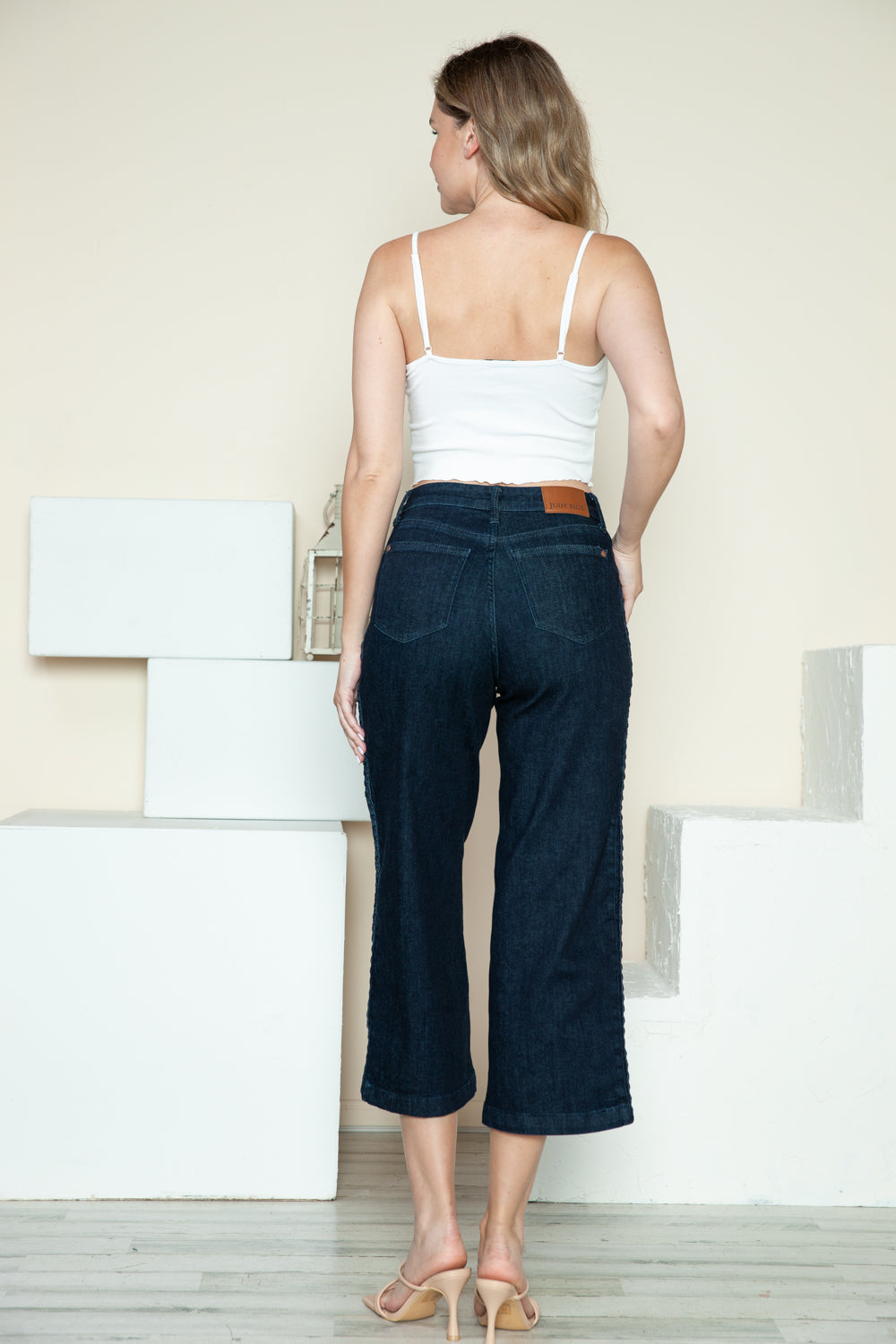 Judy Blue Terri Side Seam Braid Detail Crop Wide Leg Jeans