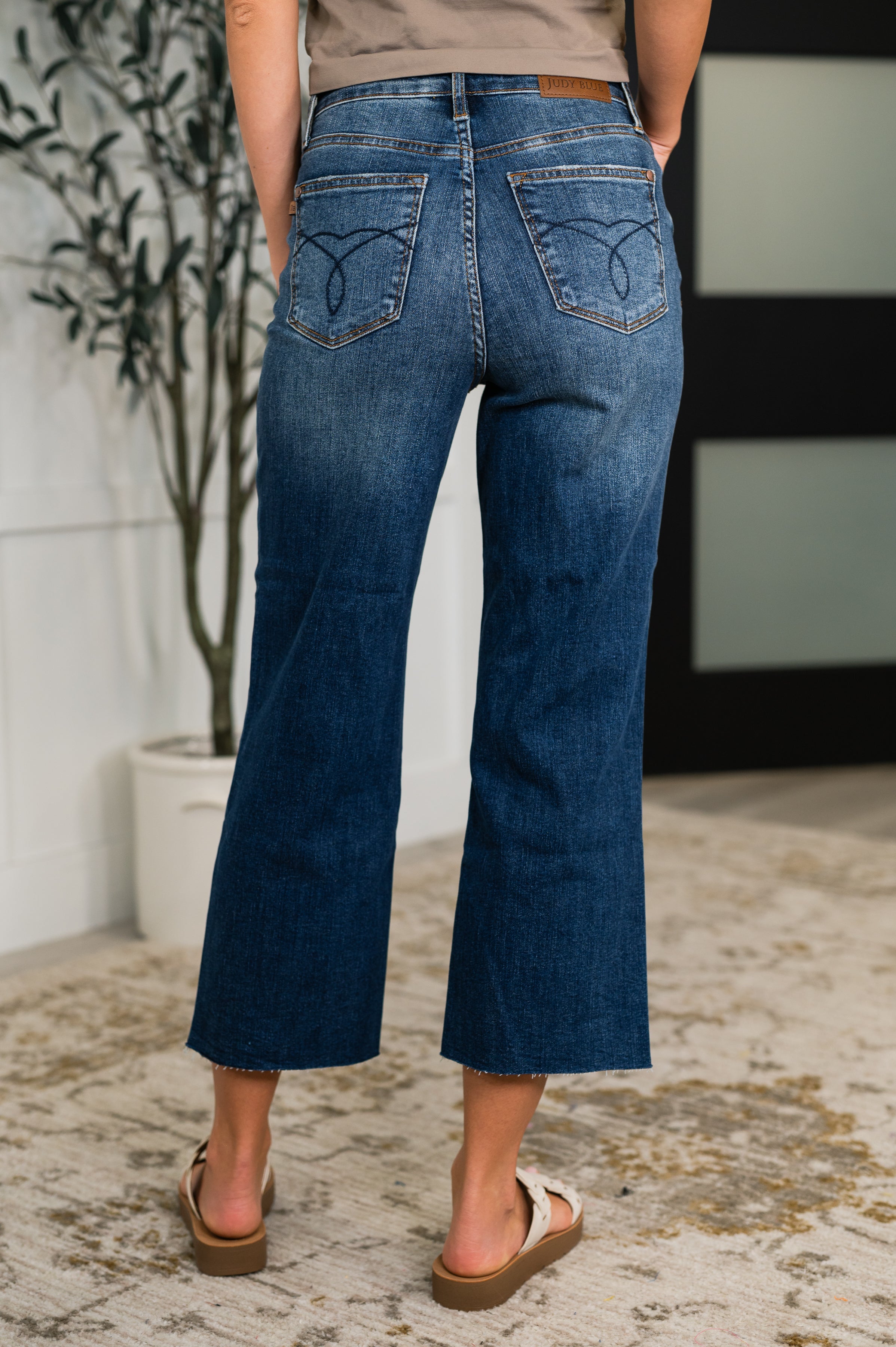 Judy Blue Maisie High Waist Back Pocket Embroidery Crop Wide